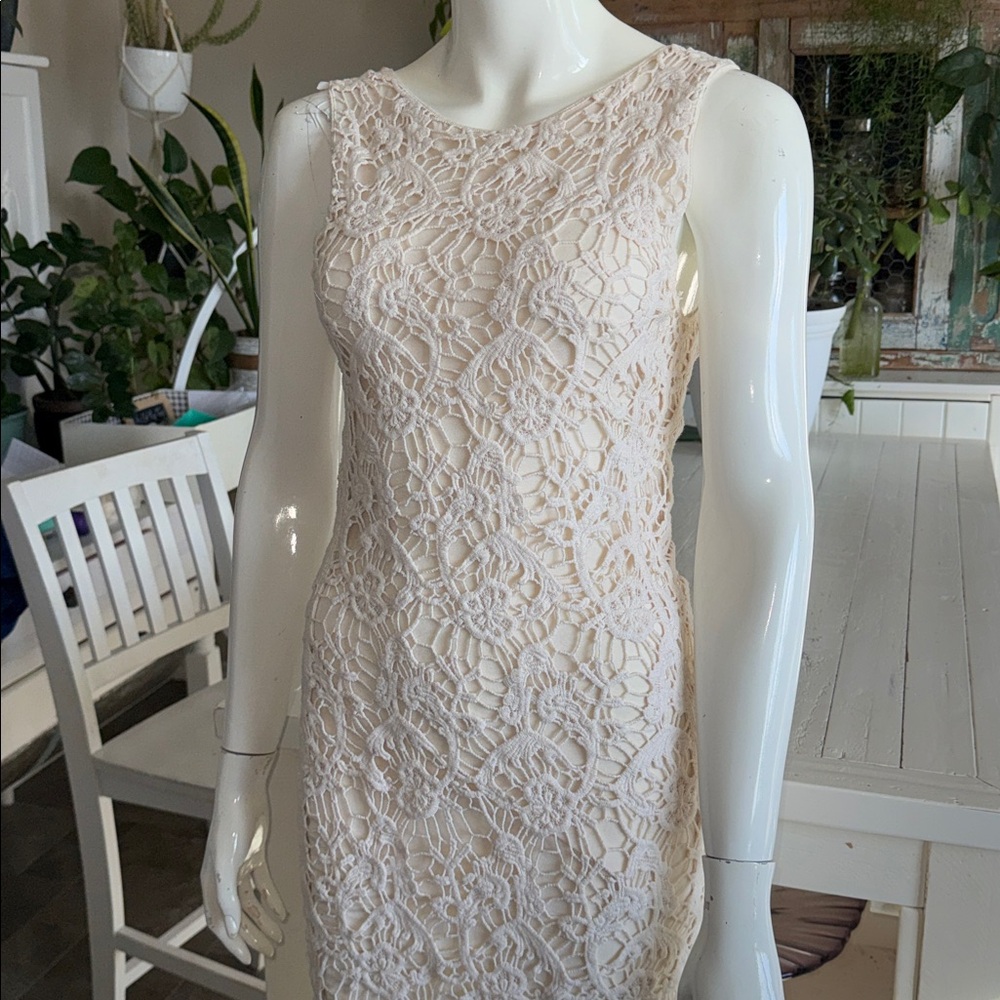 Temperance XS Elegant crochet Lace Sleeveless mini Dress cream - Picture 2 of 11